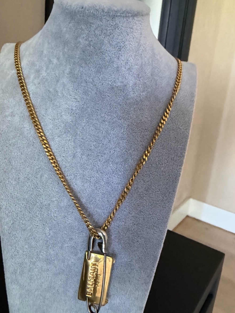 Balmain Paris Gold Tone Safety Pin Pendant Necklace